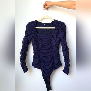 ✨️Any 3 for $15✨️ Zara Medium Navy Blue Ruched Bodysuit